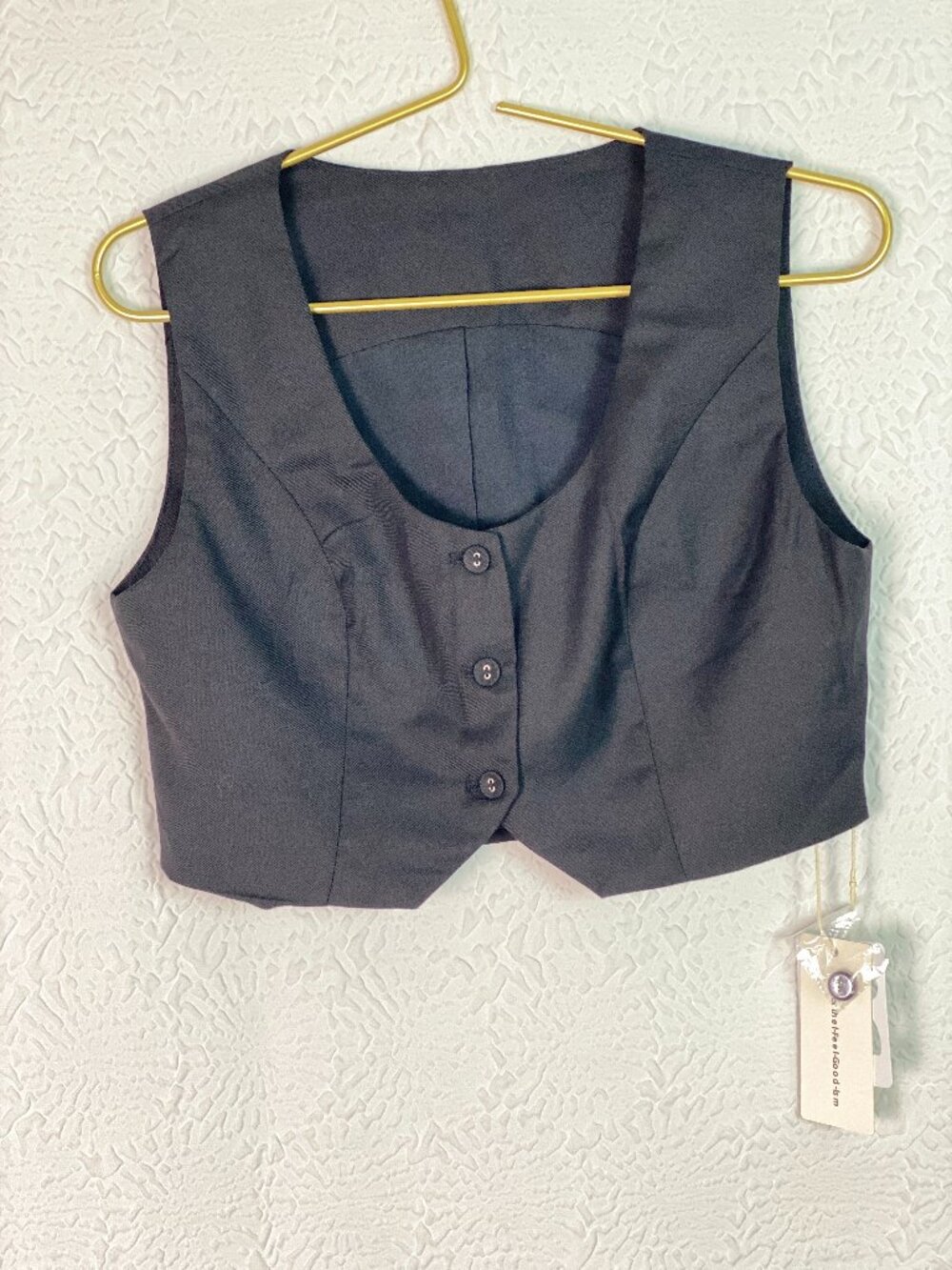 Commense Black Button Front Cropped Vest Size S NWT Minimalist Tailored